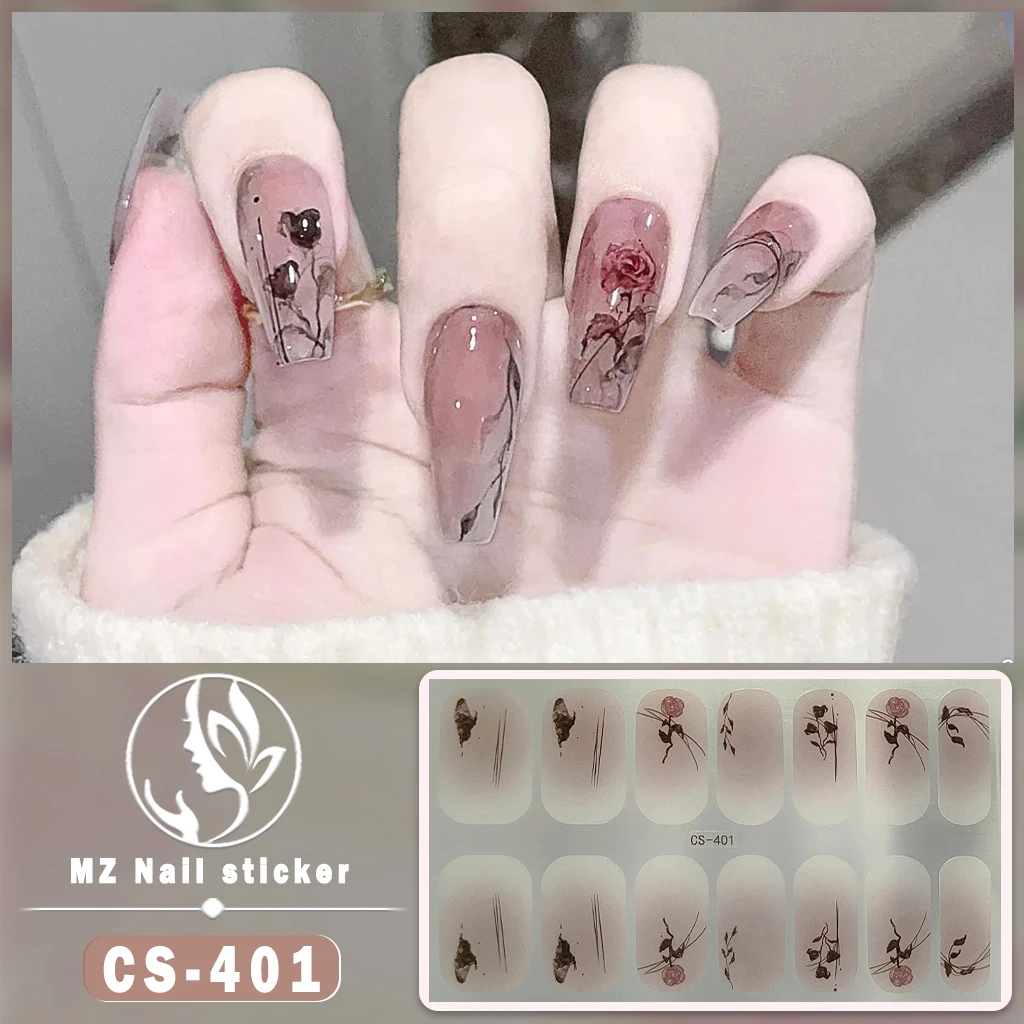 魅指CS401玫瑰渐变色ins风防水持久免封层凝胶甲油膜冰透指甲贴