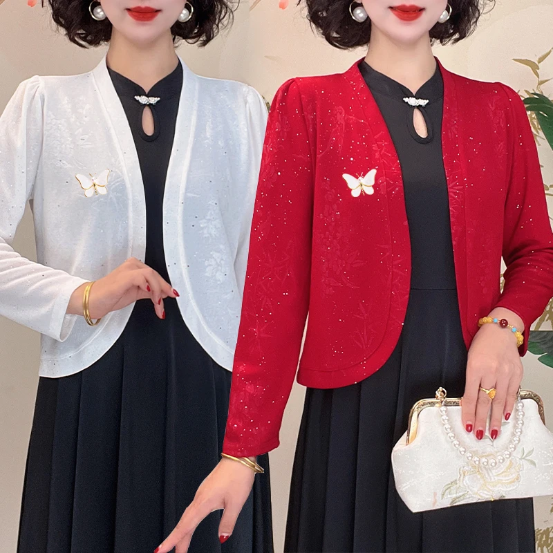 【奢品】【国风雕花烫银】薄款开衫外套女国风小披肩高档针织空调衫