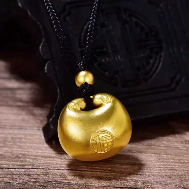 合金项链 【新疆包邮】小胖福项链平安锁满月小金坨送老婆礼物项链