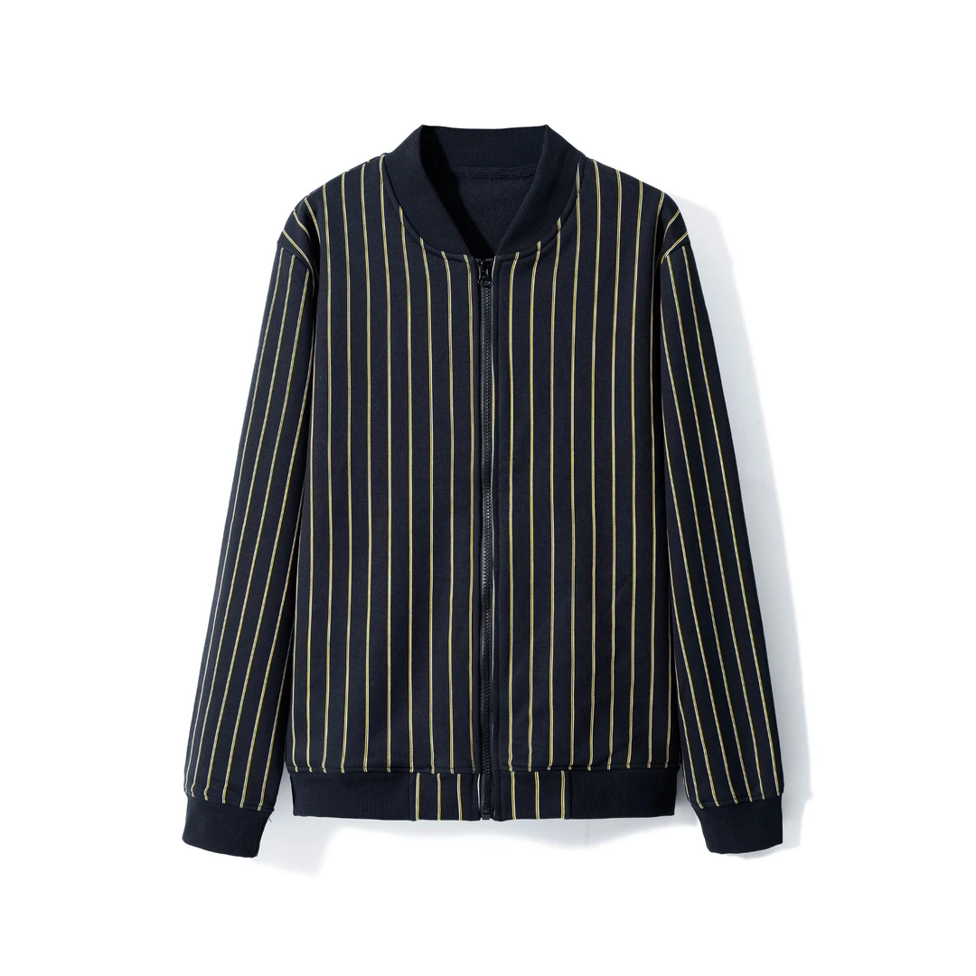 YKK拉链 纯棉毛圈条纹立领开衫