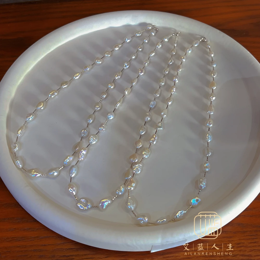 【挚爱】18k金优质极光野生Keshi珍珠项链高定5-14多样性发其一