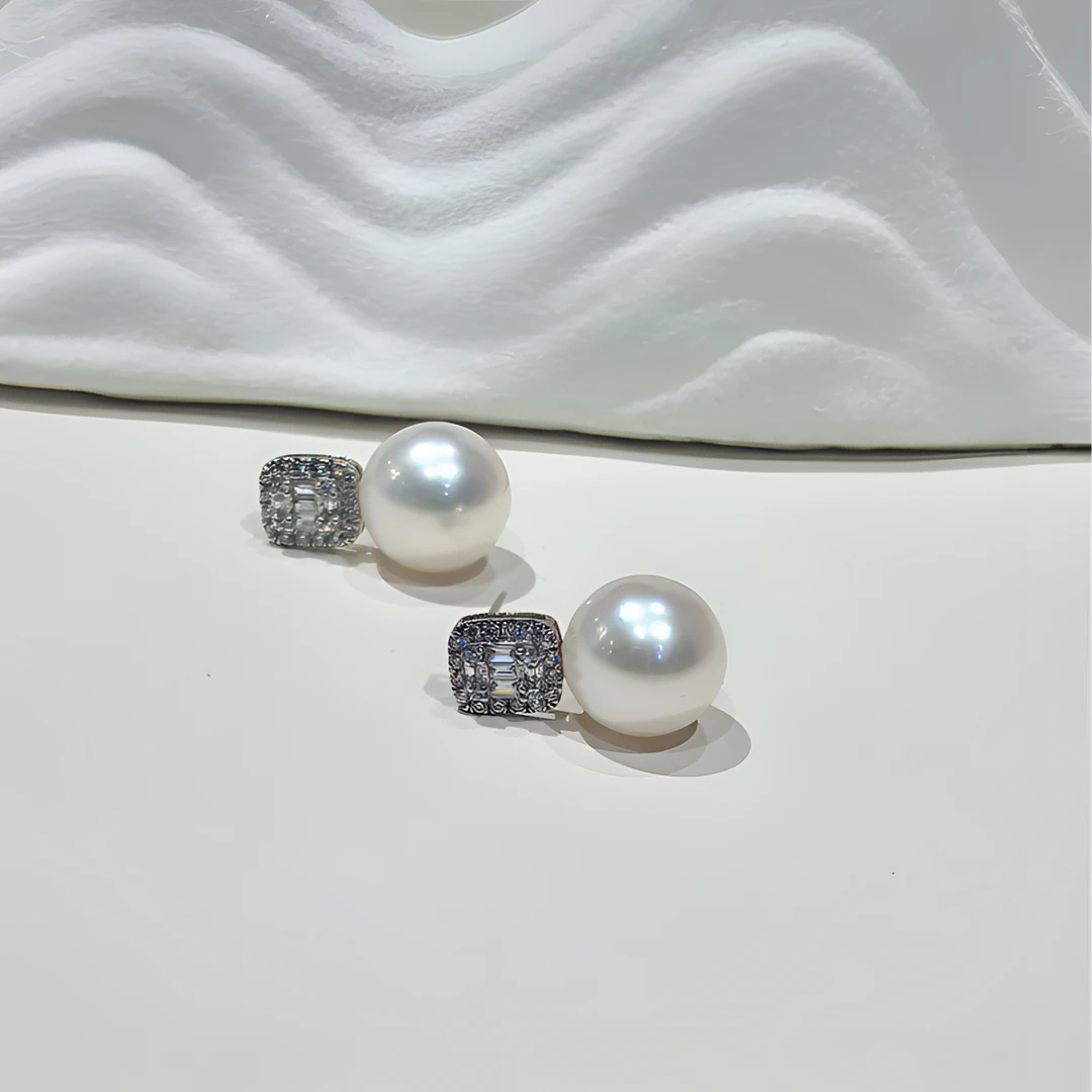 特选9-10mm天然无核无暇正圆极强镜面光珠光赛天女淡水珍珠耳坠