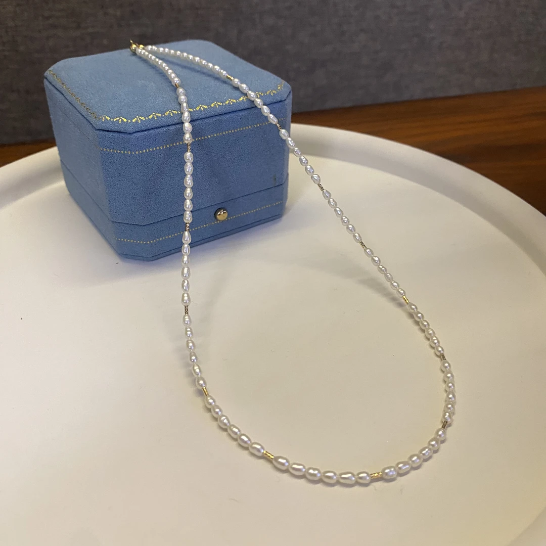 【为爱】18k金高品质强光野生keshi淡水珍珠设计项链2-3mm