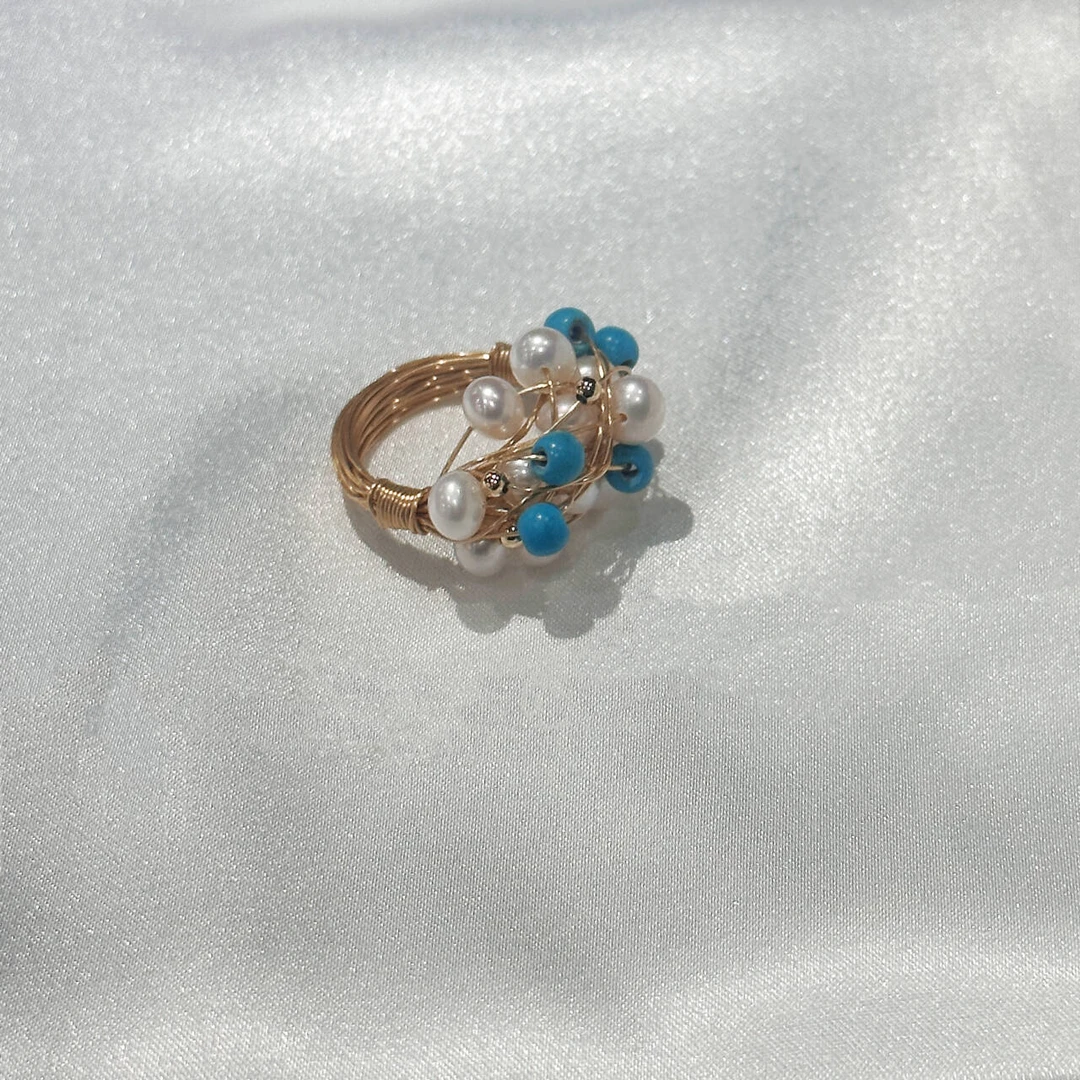 【轻奢定制】正品定制-天然珍珠绿松石美进口材质手工戒指