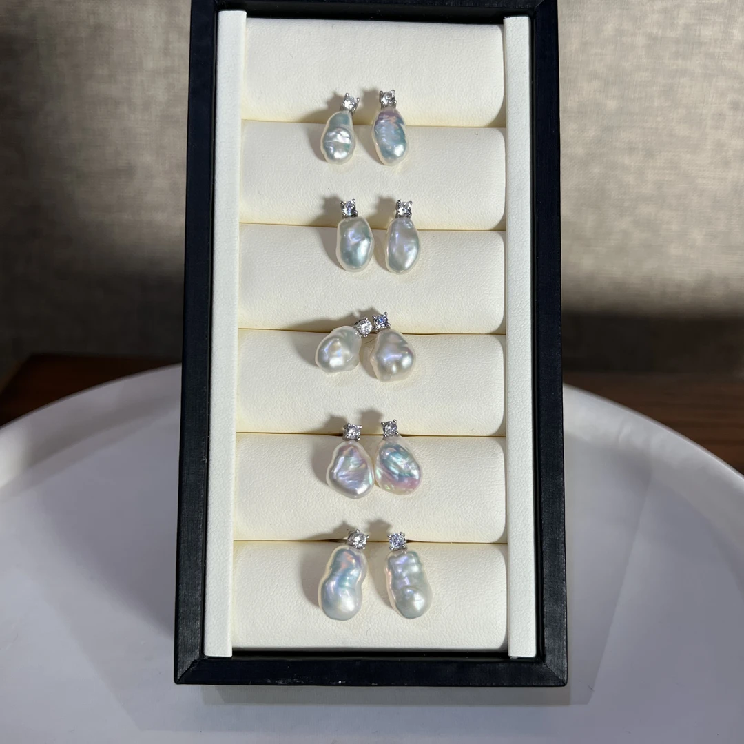 「塔尖品质极光Keshi 」优质极光Keshi珍珠耳钉11-16 多样性发其一