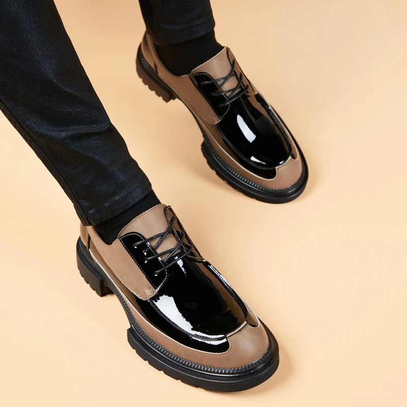 高端商务英伦风皮鞋男士休闲拼色运动户外潮牌厚底增高新郎结婚鞋