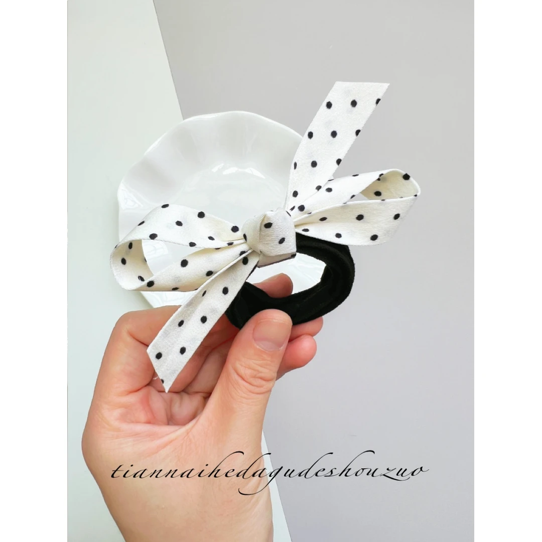 滴滴哒哒文艺头绳 手作小众可爱气质波点蝴蝶结发饰发圈头饰发绳