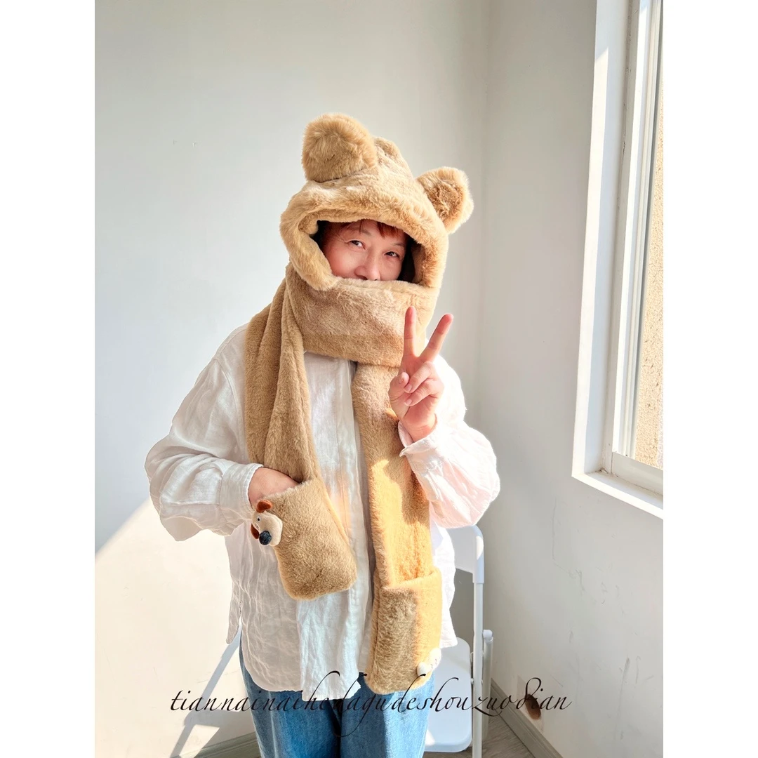 手手可以揣兜里大大围巾 毛领围脖冬天毛绒连帽加绒