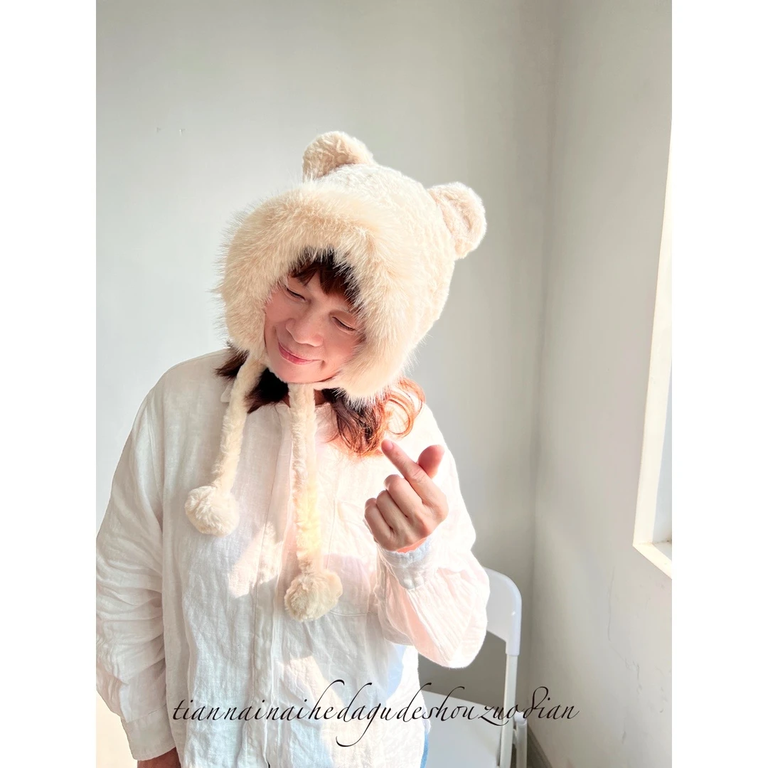 奶油少女的时代可爱大帽子 冬天冬季加厚小熊毛绒帽防风保暖帽