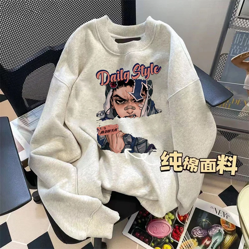 【银狐绒】精梳纯棉卫衣男女ins同款春秋季薄款圆领长袖印花t恤外套