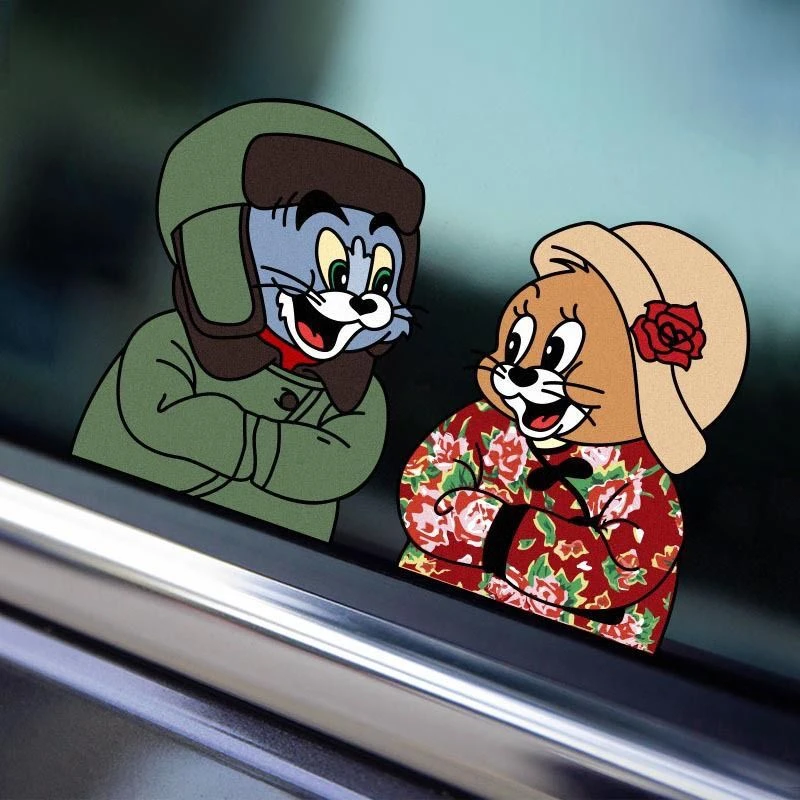 【一对装】东北风猫和老鼠车贴纸卡通汤姆个性搞笑摩托电动创意车贴