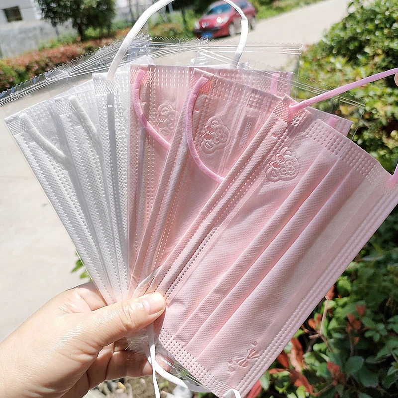 时尚网红纯色个性素颜雪莉玫口罩女高颜值卡通口罩一次性学生新款