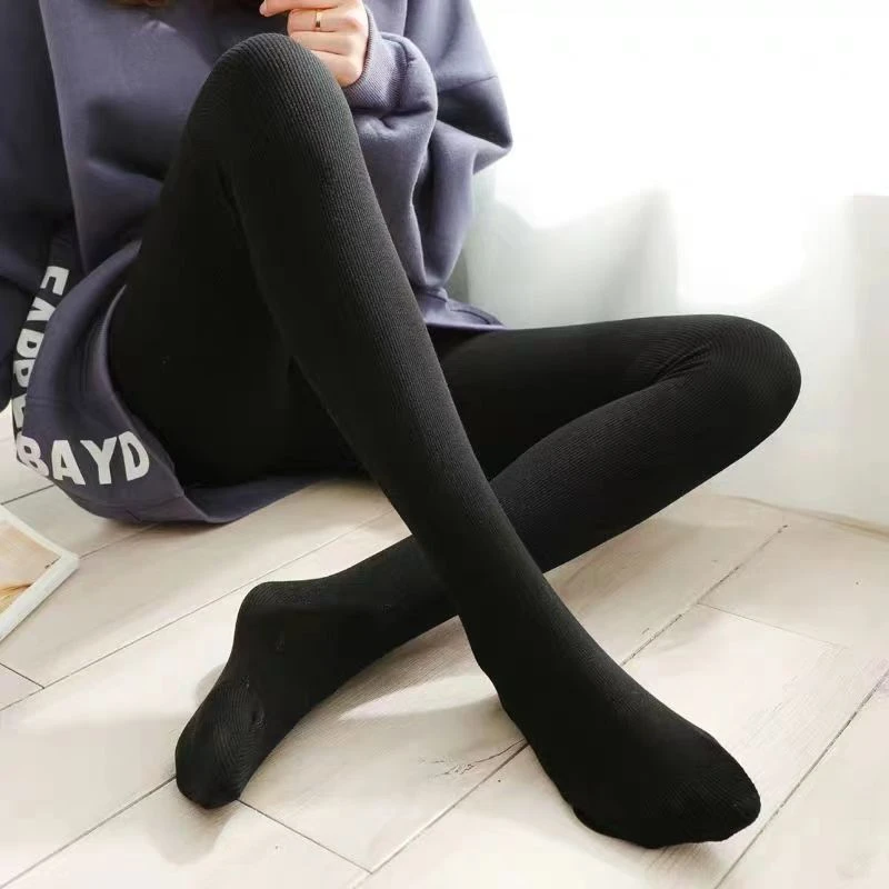 【冬季加厚】350克秋冬高腰竖条纹收腹外穿螺纹冬季款保暖打底裤