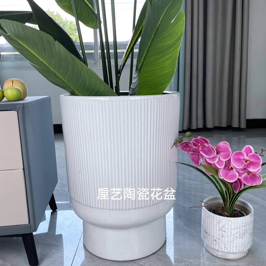 高脚直筒陶瓷花盆散尾葵大口室内天堂鸟大口径特大号白色完美客厅