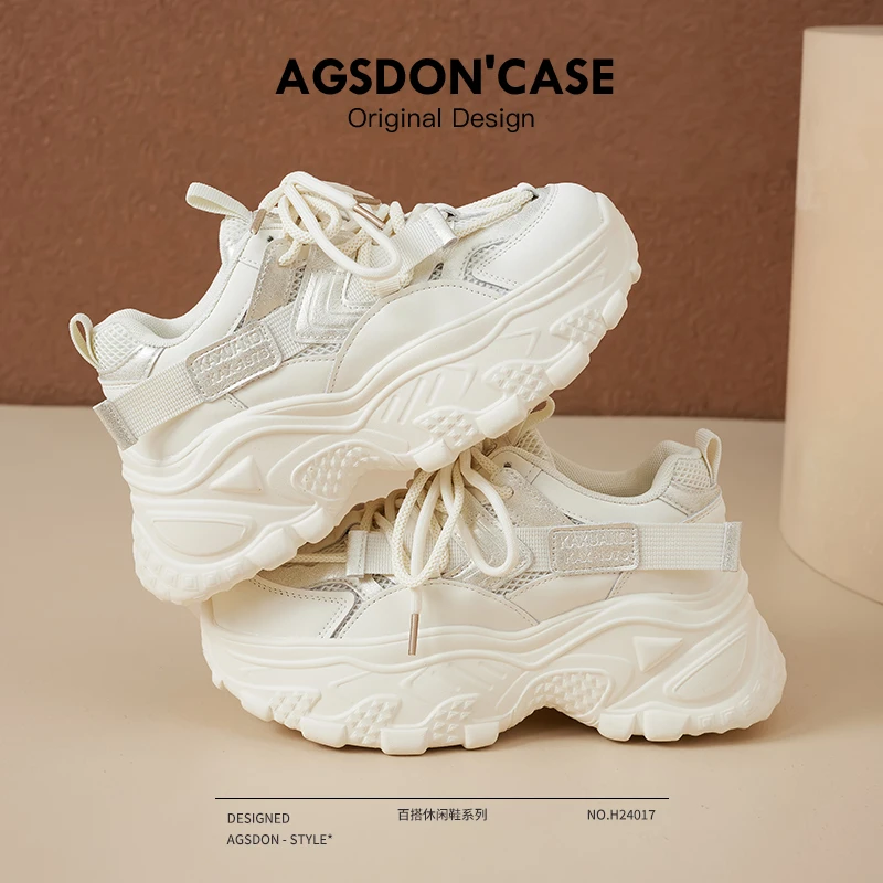 W241074 老爹鞋女2024新款运动鞋百搭小白鞋厚底增高显脚小