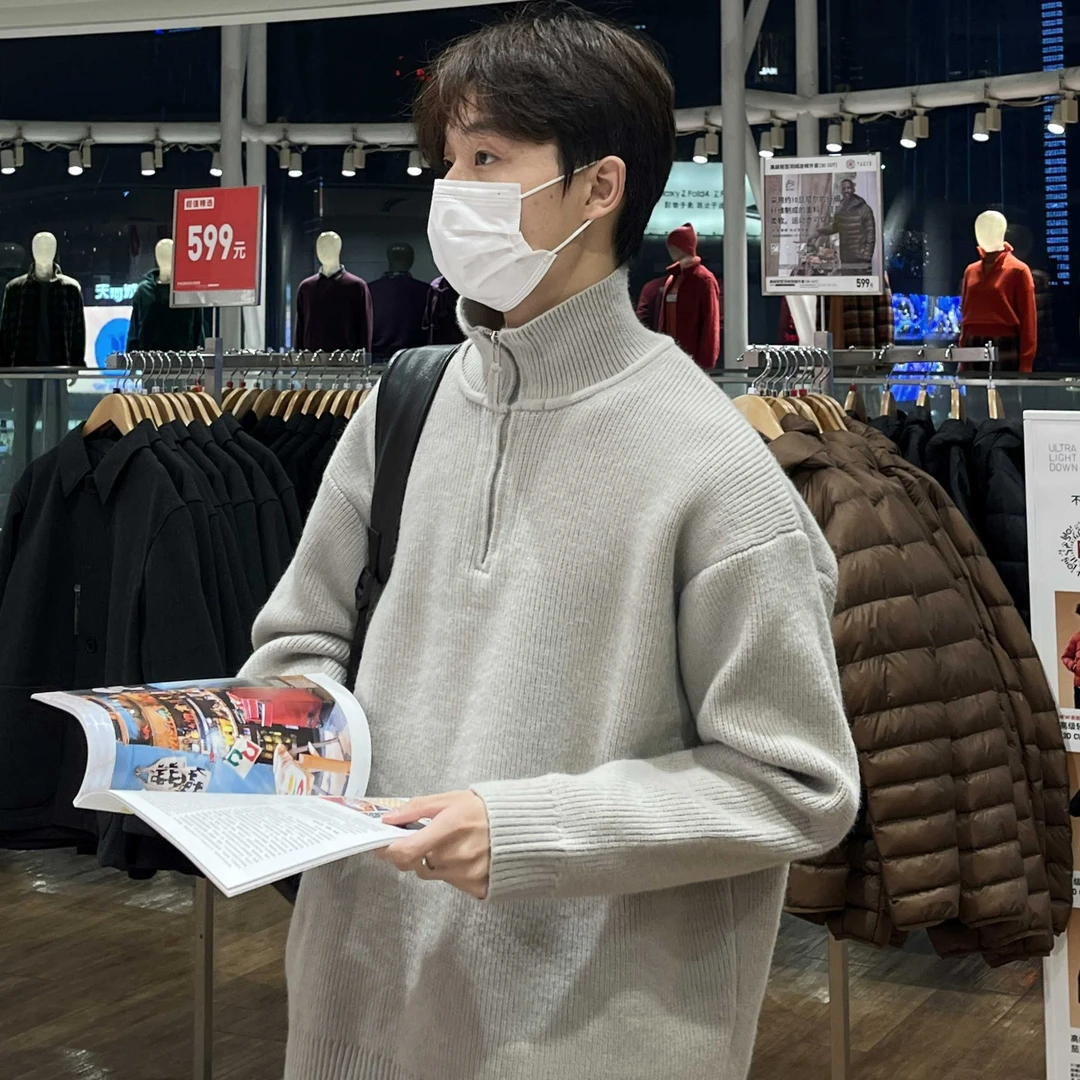清仓!韩版ins宽松加厚休闲秋冬立领拉链高领男女百搭针织毛衣