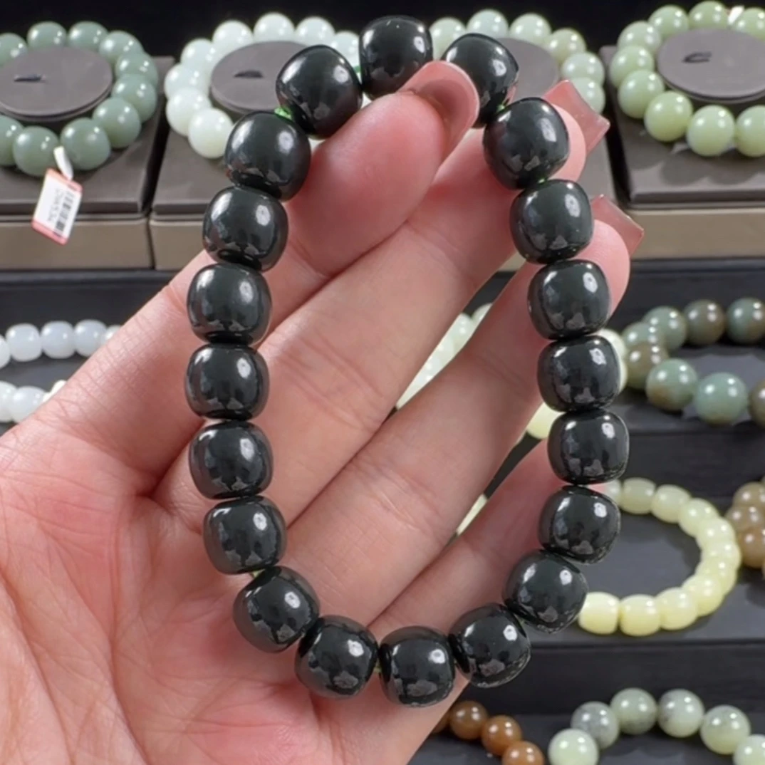 新疆且末深蓝和田玉卡10老型20颗珠子