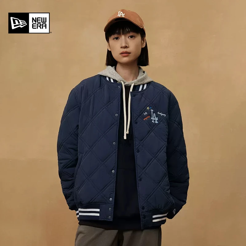 New Era 秋冬季新款棉服夹克外套棒球服mlb学院风手绘刺绣保暖潮