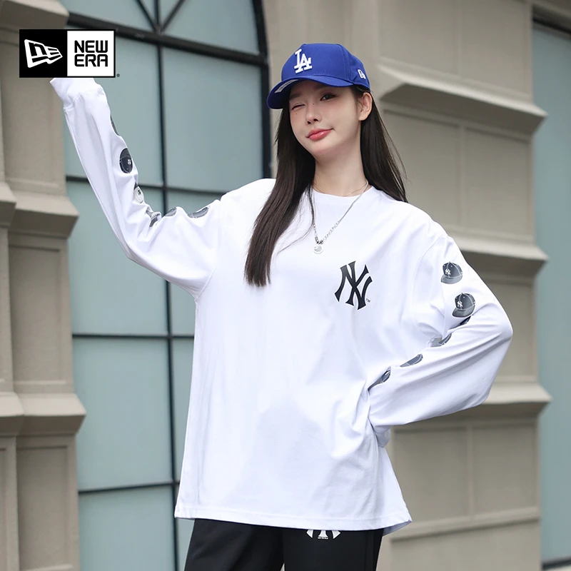 New Era 新款长袖T恤MLB球队历史标志凉感透气运动情侣款套头衫