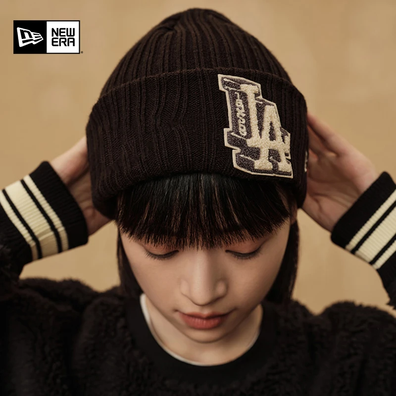 New Era新款MLB系列琥珀流光针织帽贴布刺绣情侣冬季保暖帽子冷帽