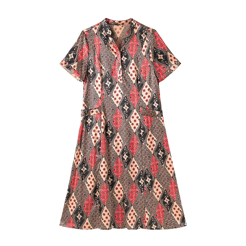 孤品福利 夏季真丝桑蚕丝缎面连衣裙 V领国风复古百搭 长110起