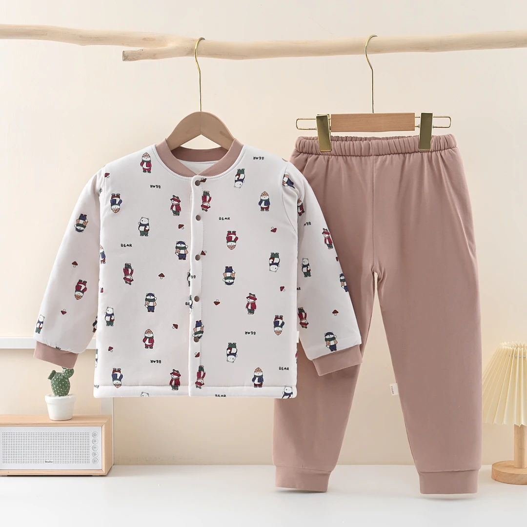 120克冬季儿童保暖内衣套装三层夹棉母婴A类纯棉里布内穿外穿两用