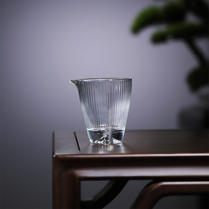 耐热筋纹玻璃公道杯 条纹手工茶器泡茶