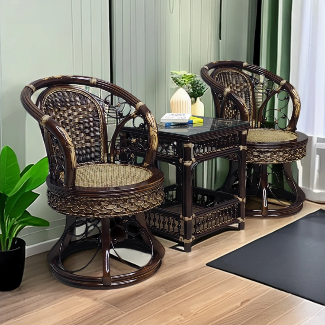 公主转椅  旋转椅子家用真藤 藤编椅子 阳台三件套 茶桌椅 阳台椅