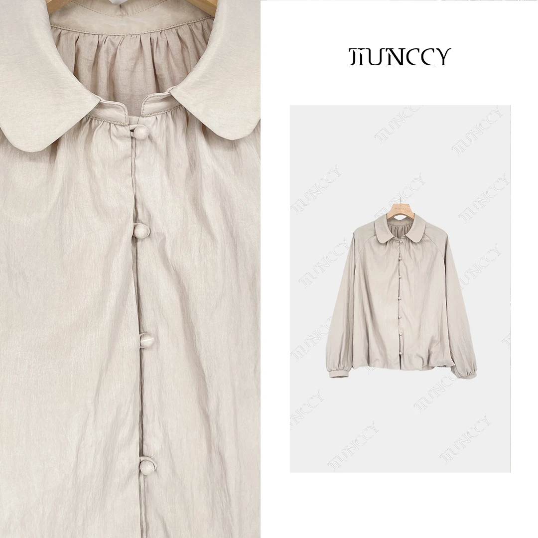 JIUNCCY【尘烟】赛丽晶简约宽松休闲气质松紧下摆外套 24WT040