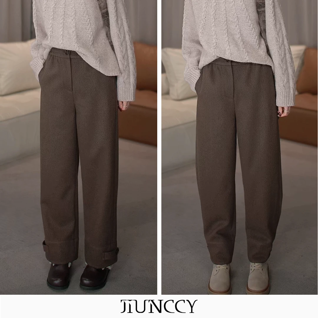 JIUNCCY【双骄】秋冬羊毛混纺休闲九分裤可收脚调节两穿长裤42CK093