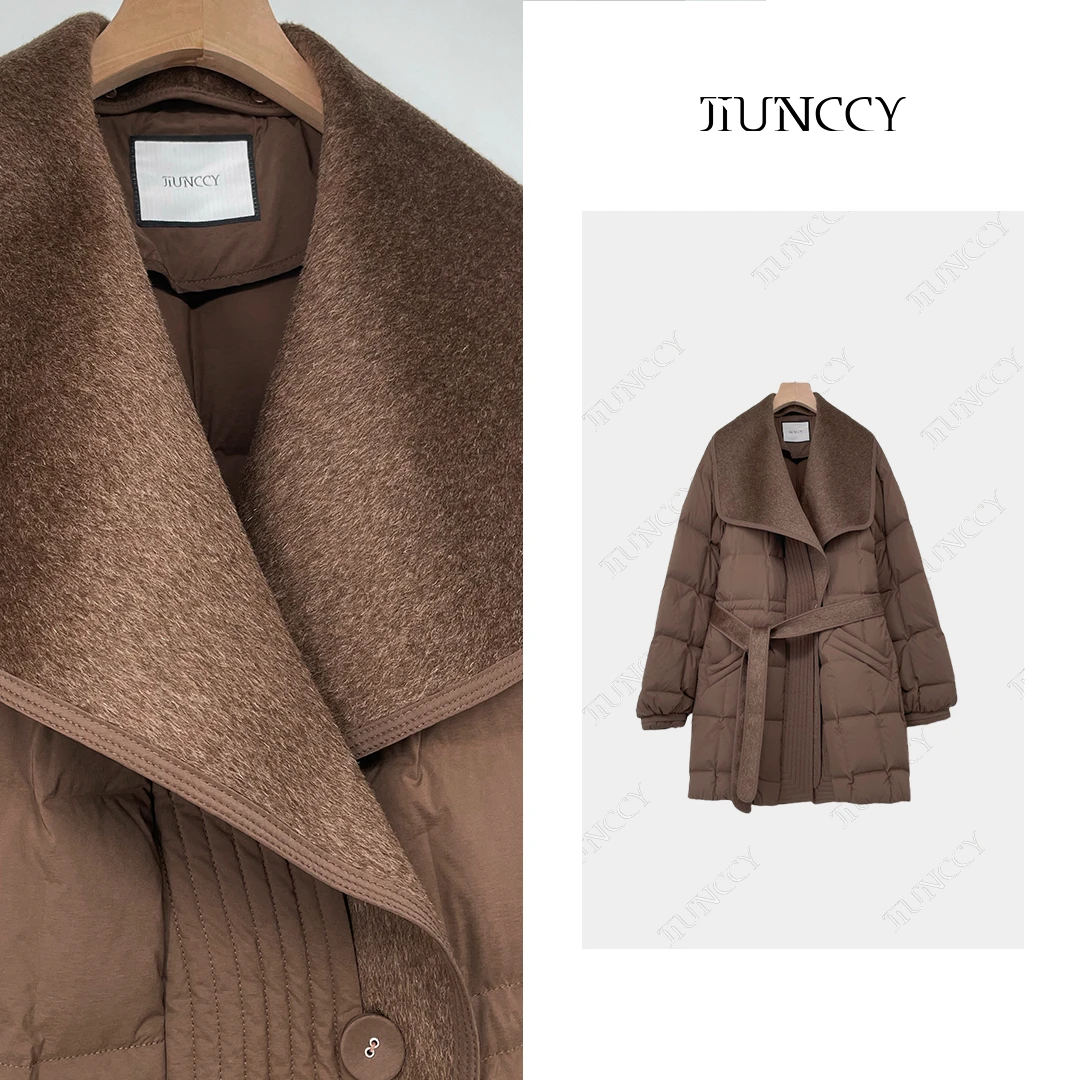 JIUNCCY 【松露】新国标90白鹅绒可拆卸全羊毛翻领鹅绒服 42YRF010