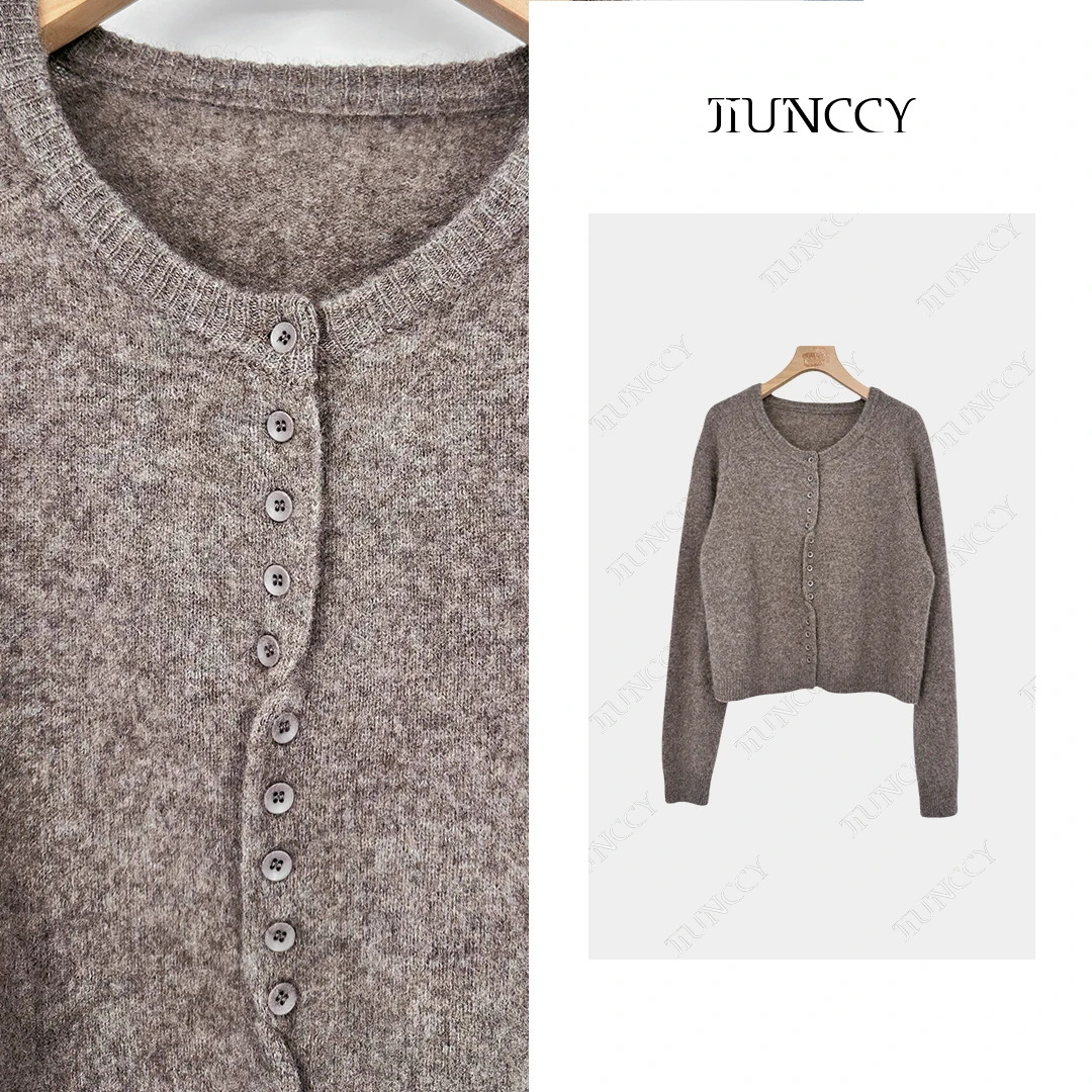 JIUNCCY【交错】高定山羊绒牦牛绒休闲交错排扣开衫毛衣 42ZZ162