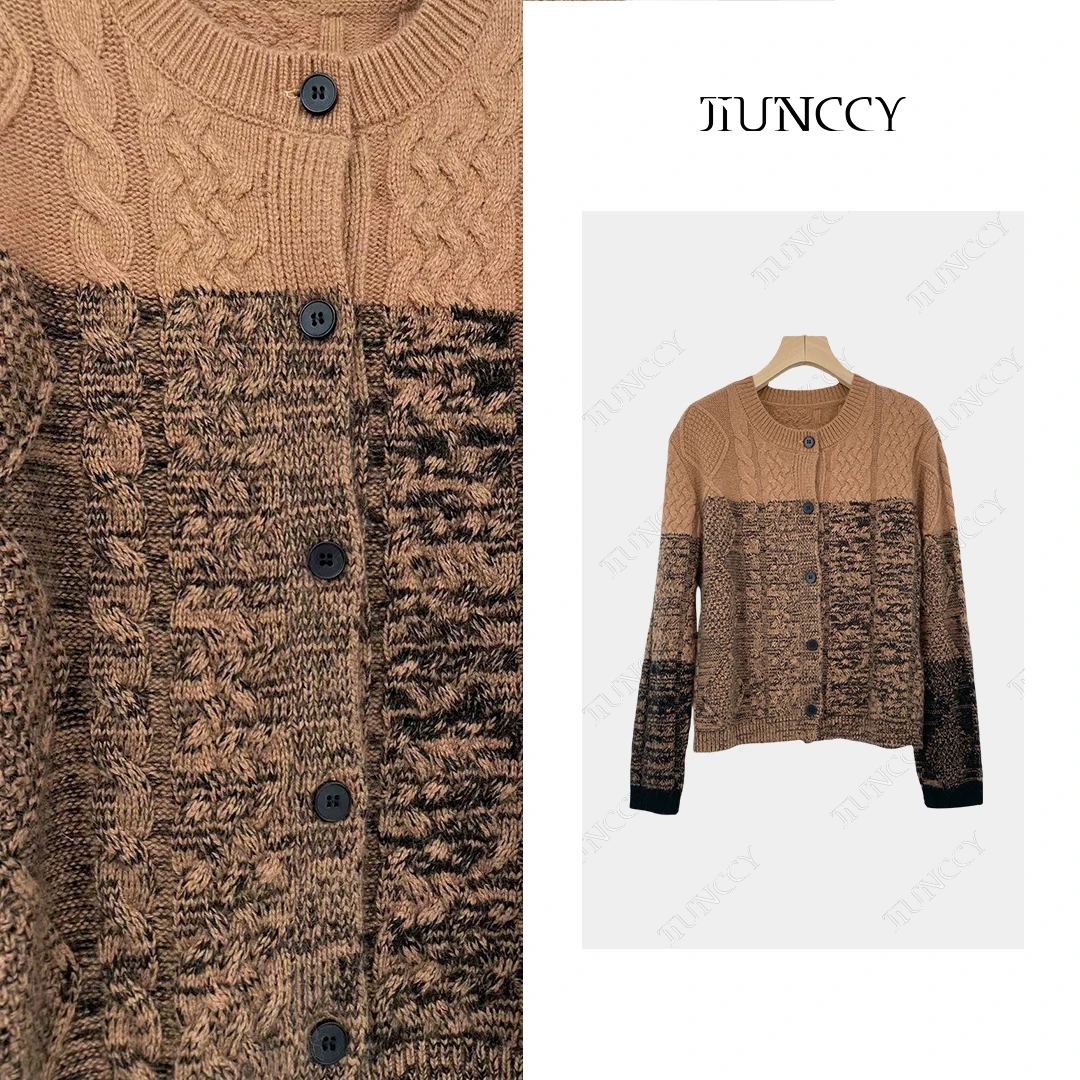 JIUNCCY【日落】渐变立体绞花休闲圆领长袖毛织开衫 42ZZ088