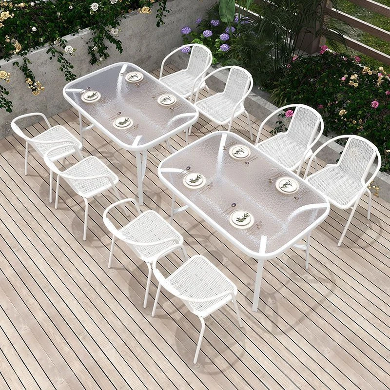 户外桌椅庭院阳台白色室外休闲露天摆摊防水防晒折叠茶几餐饮外摆