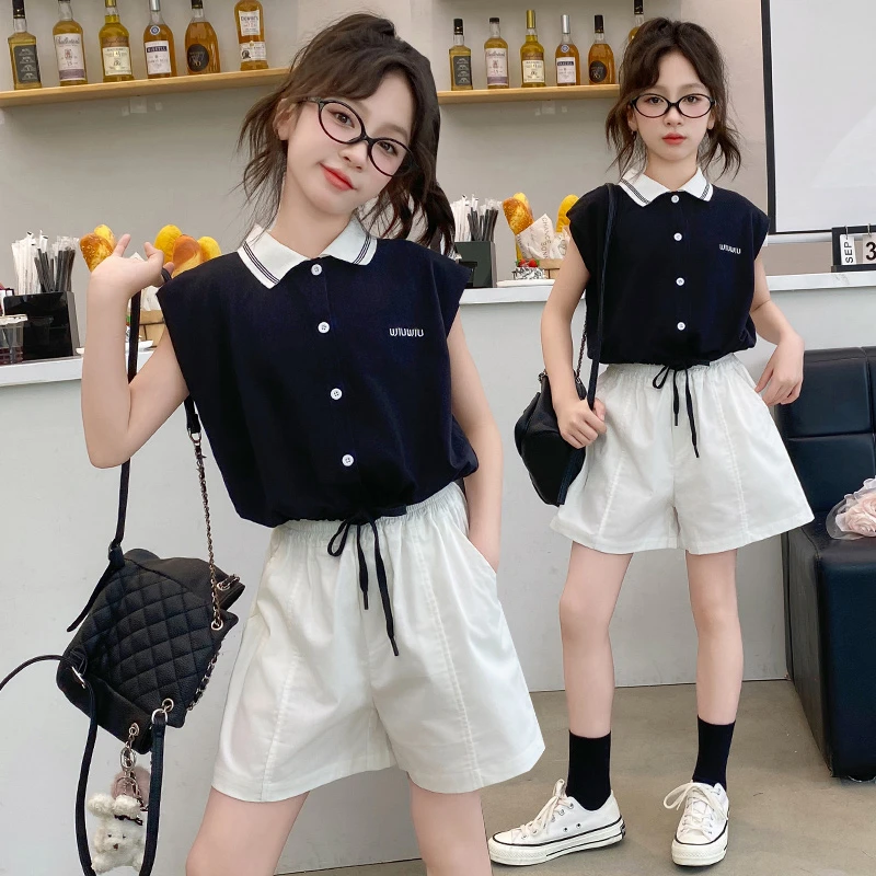 女童夏季短裤套装2024新款爆款中大儿童洋气时髦筱女孩休闲两件套