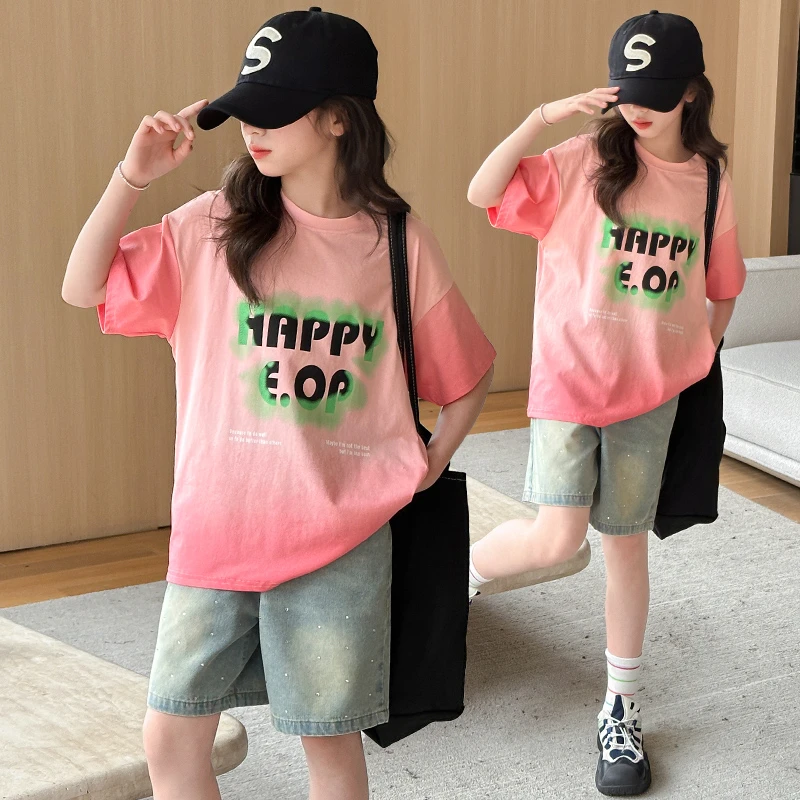 女童夏装洋气短袖t恤2024年新款爆款中大童网红时髦儿童夏季上衣T