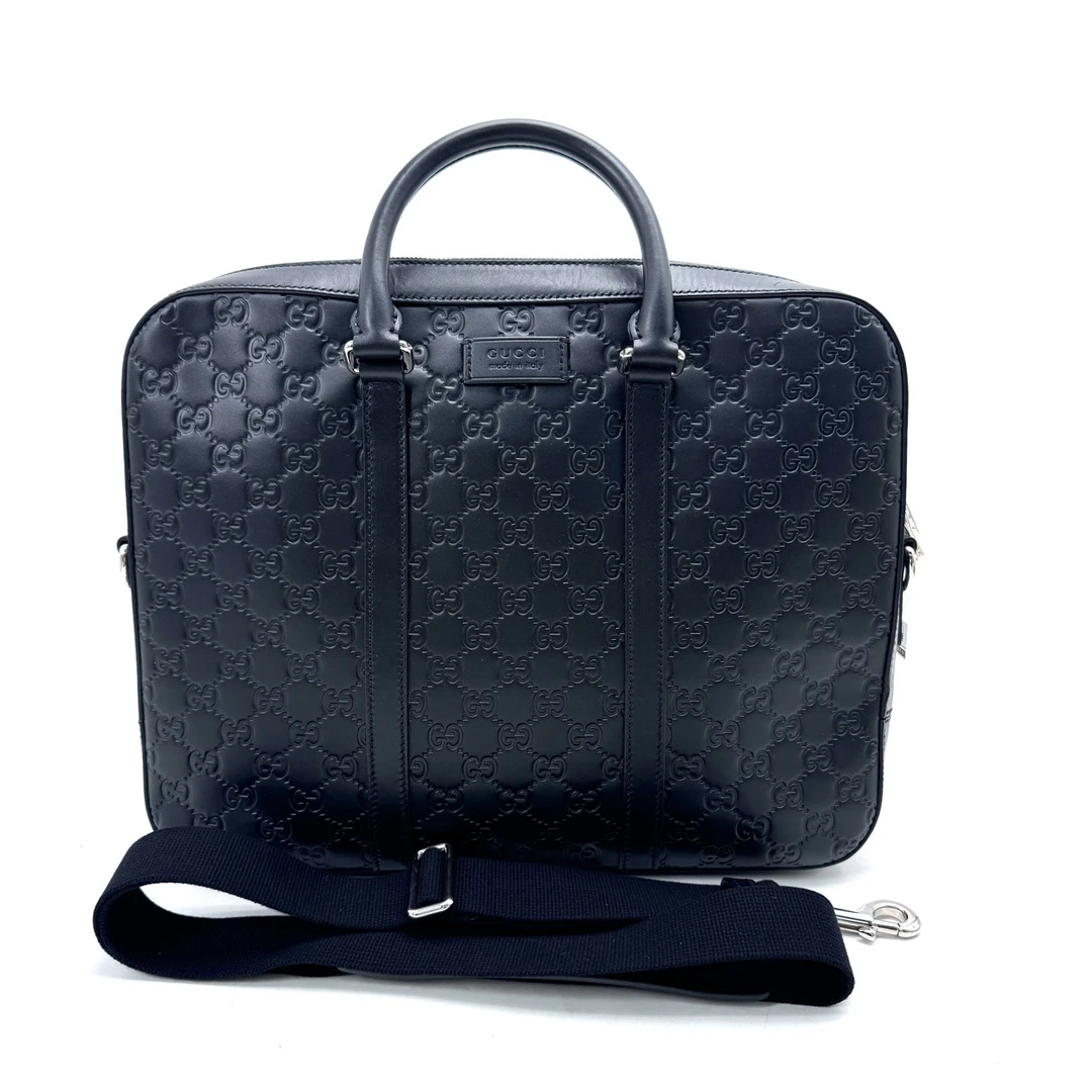 99新 GUCCI/古驰 黑色全皮压花公文包 尺寸36/28