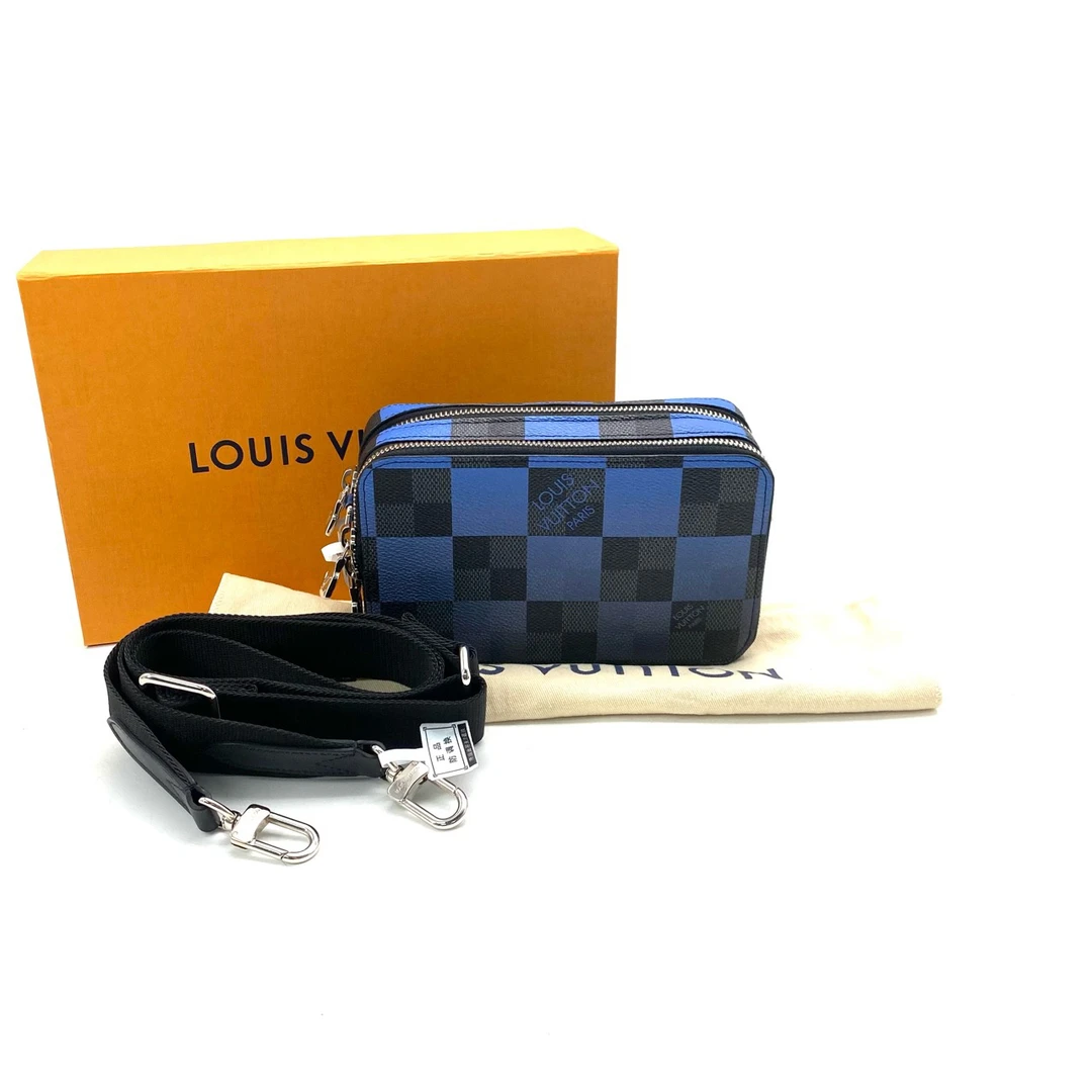 99新 LouisVuitton/路易威登 大棋盘格渐变双拉链斜挎包18/11