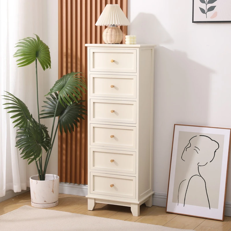 50CM实木床斗柜收纳柜家用简约柜子储物柜整理柜五斗柜客厅白色
