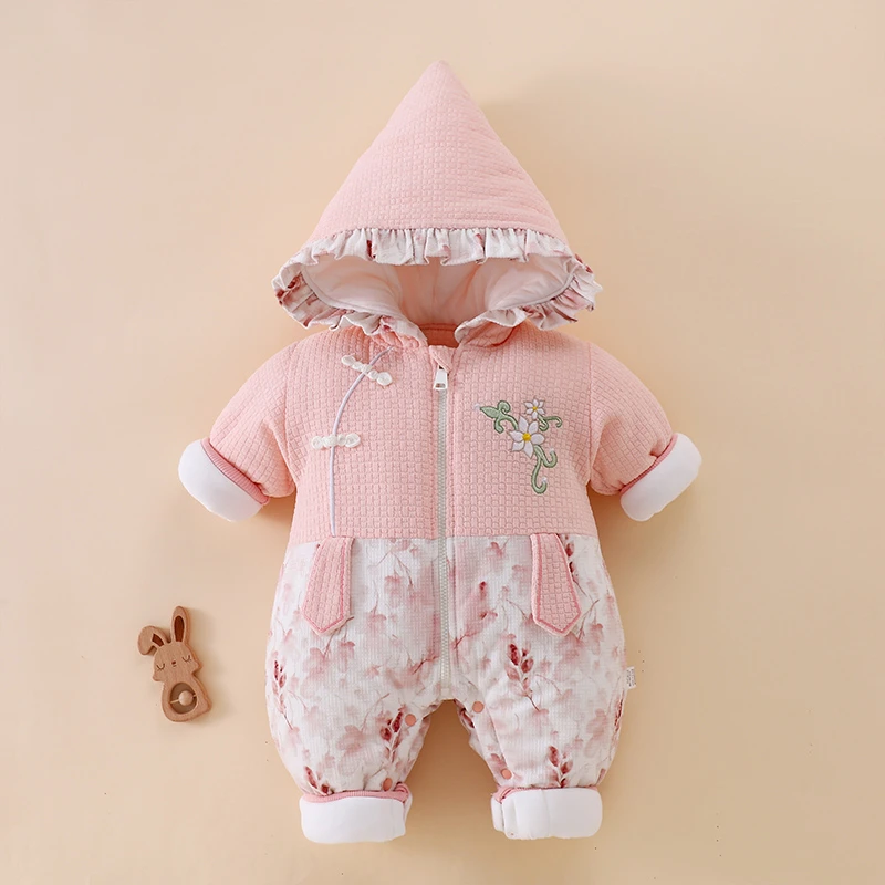 【萌】国风秋冬加厚保暖婴幼儿外出服男女宝宝棉衣连体娃娃冬天爬服