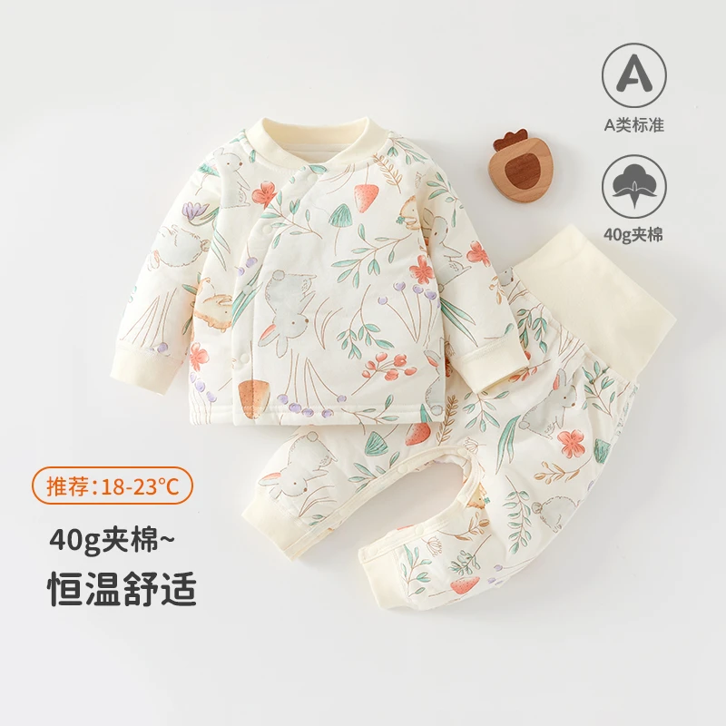 【萌】家居服套装冬装婴儿恒温保暖加厚秋冬分体夹棉衣服裤儿童纯棉