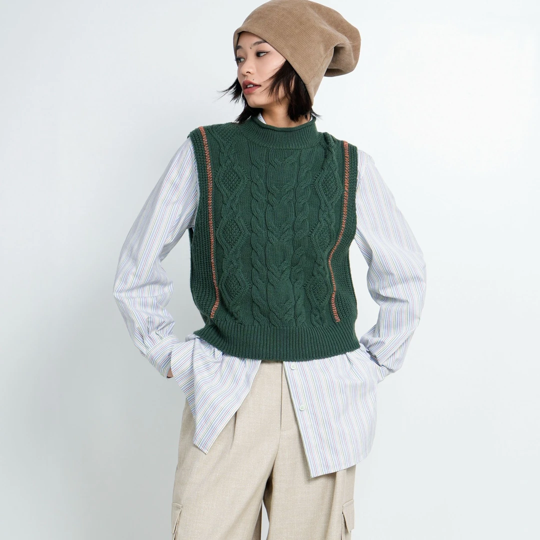 AMASS/阿玛施秋冬复古百搭造型提花针织撞色马甲5399453