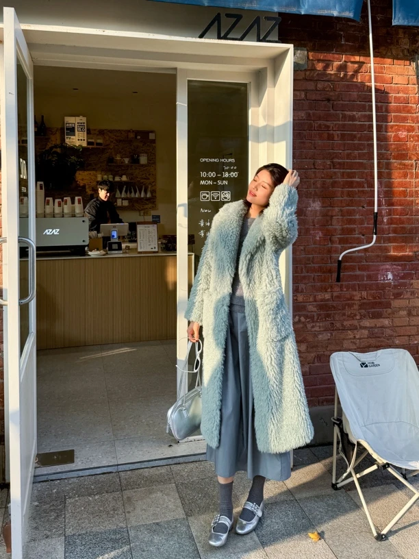 阿玛施新色薄荷满绿泰迪大衣