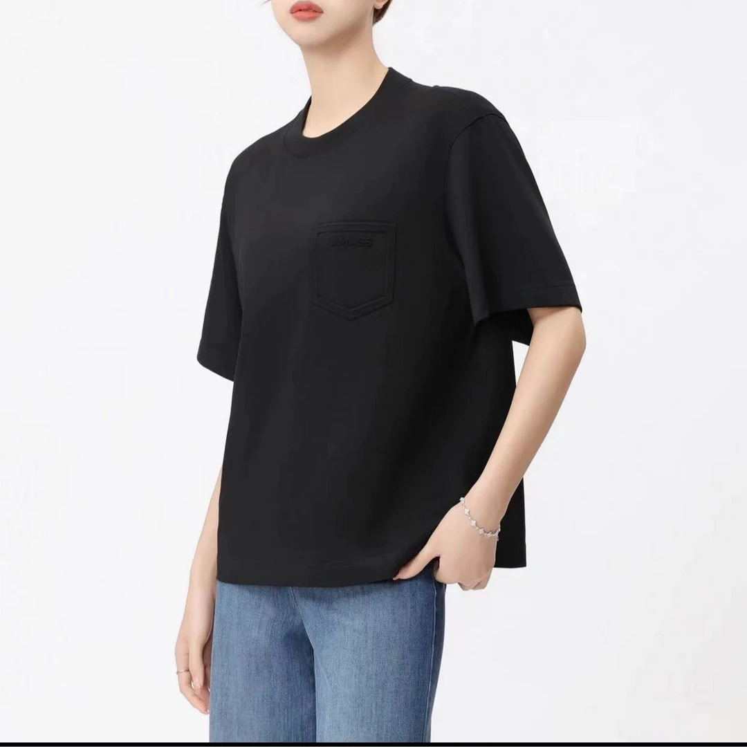 阿玛施休闲简约素面百搭圆领T恤