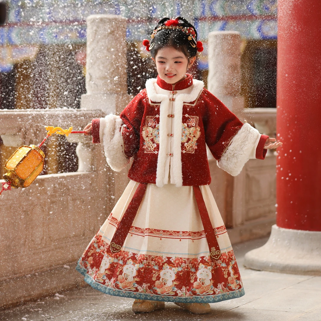 【金玉满堂】女童马面裙冬季新款汉服儿童套装过年喜庆女宝拜年服