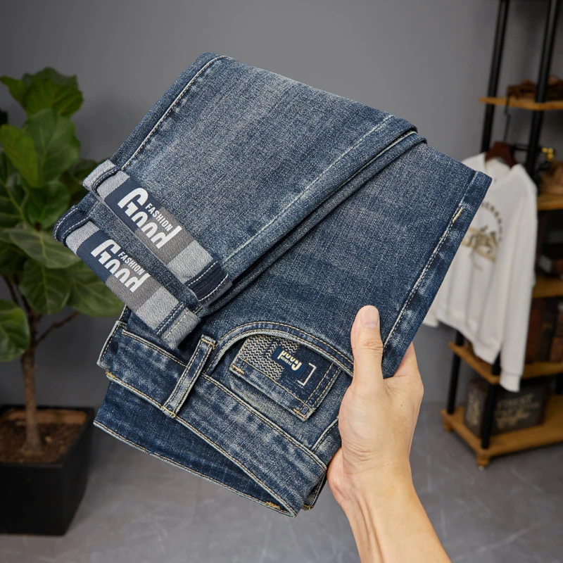 2023秋冬季男士牛仔长裤休闲时尚水洗复古小直筒潮流男百搭弹力裤