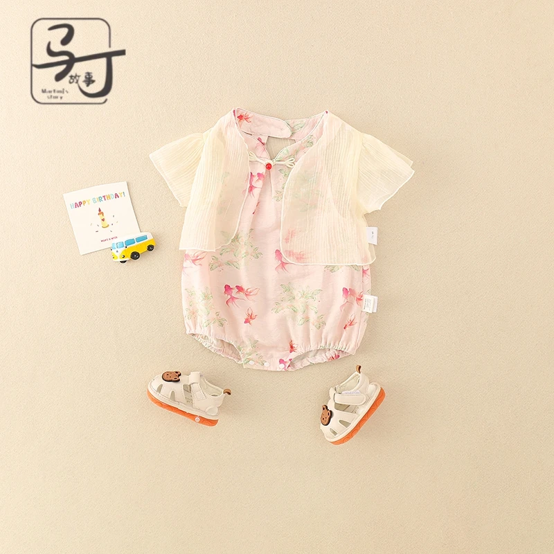 新生婴儿包屁衣夏装薄款女宝宝可爱公主哈衣两件套夏季吊带三角爬