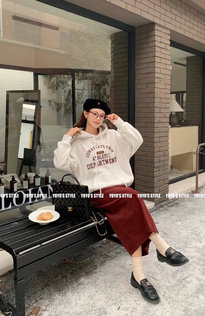 【Ruby佩】新品慵懒风字母印花宽松连帽加绒卫衣秋冬