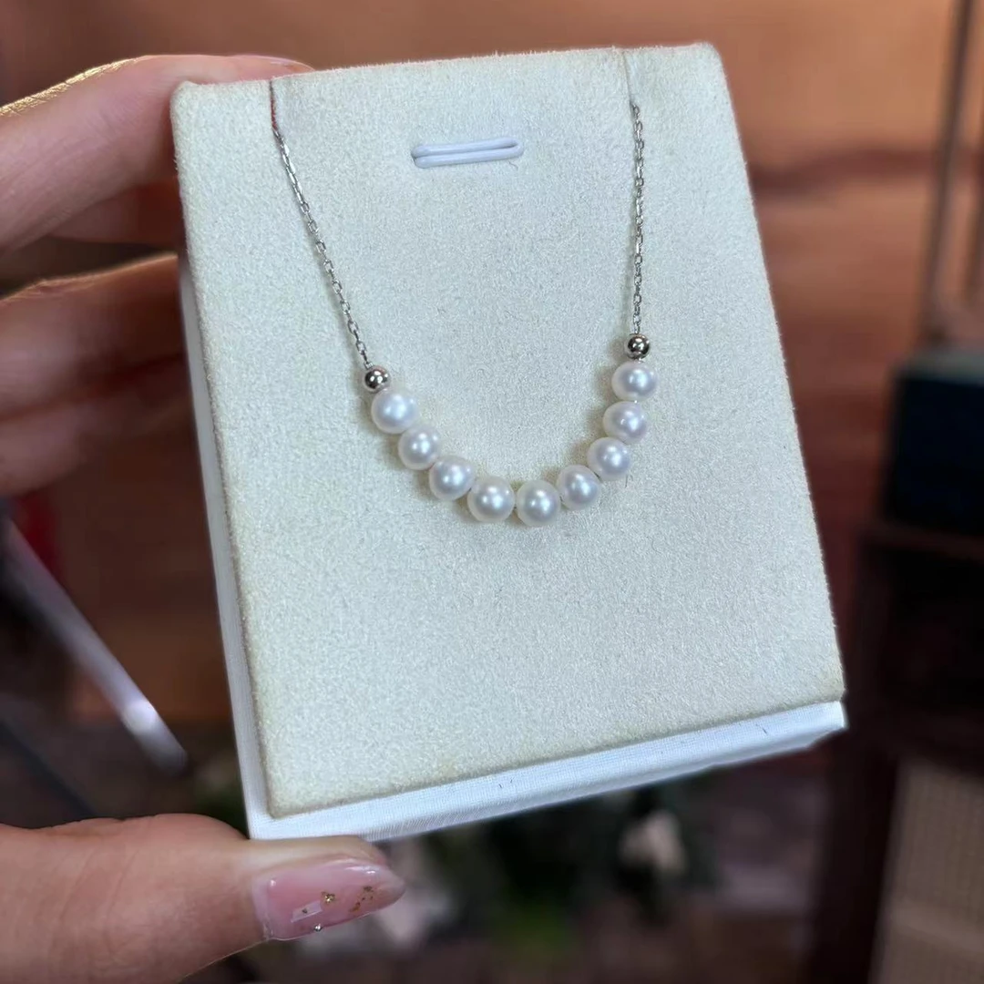 【新款9颗微笑链】强光无核淡水珍珠时尚微笑项链锁骨链5-6mm