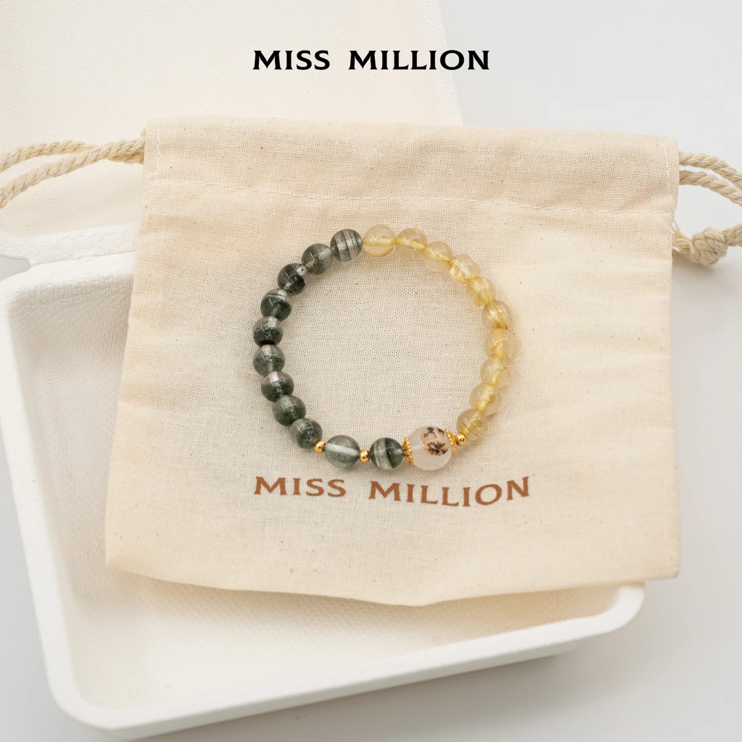 MM · 钵盆满 · 绿幽灵 黄发晶 小树胶花手串 · 7.5mm（多样性）